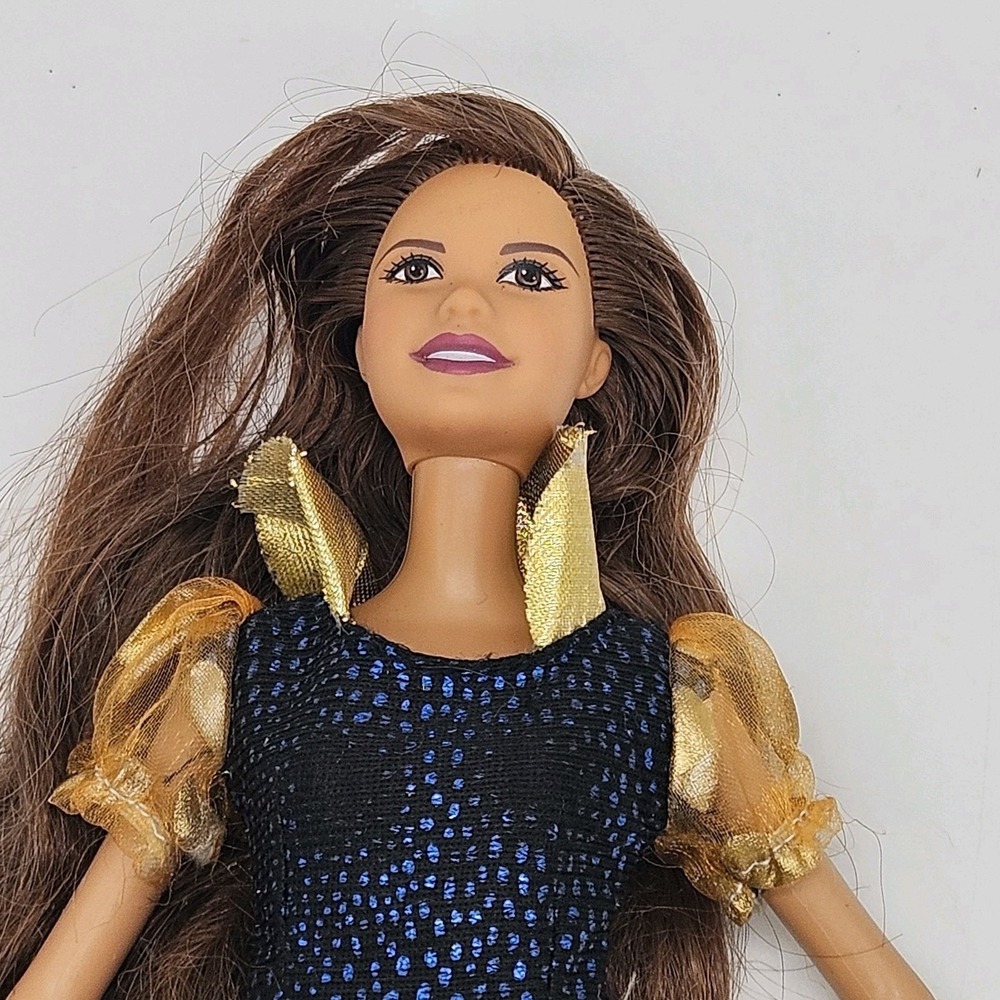 Mattel Barbie Doll 2010 Brown Hair Blue Sparkle Bodice Yellow Satin Skirt - Picture 2 of 8